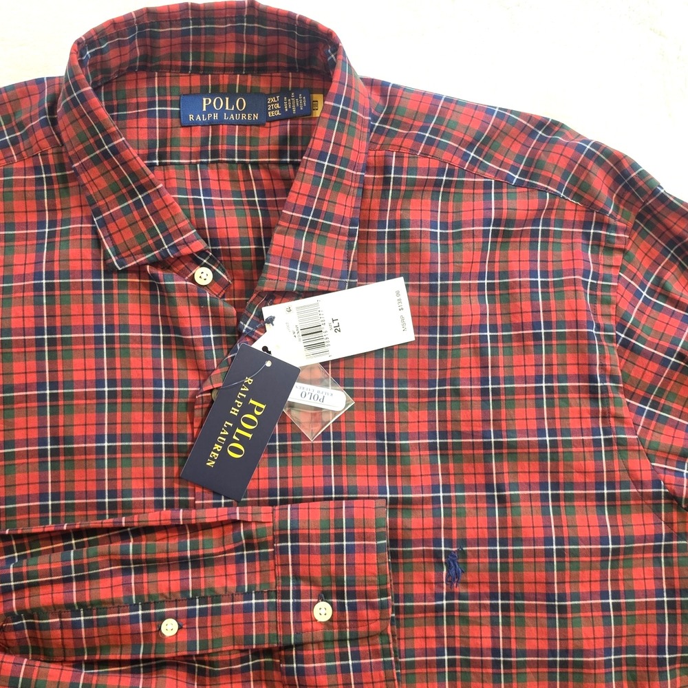 POLO RALPH LAUREN Mens 2XLT Red Check Long Sleeve Button Shirt NWT! - $138